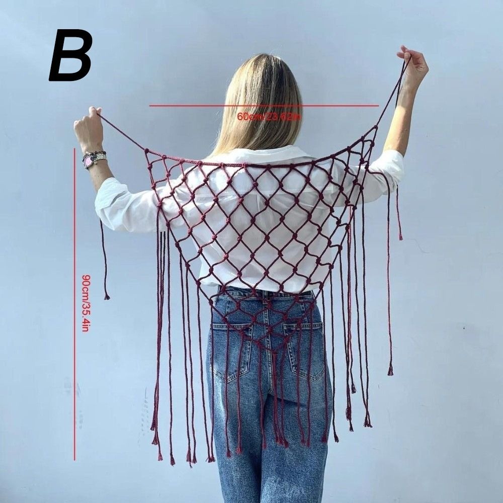 Ethnic Fashion Designer - Sciarpa Bohemien con Frange a Rete,